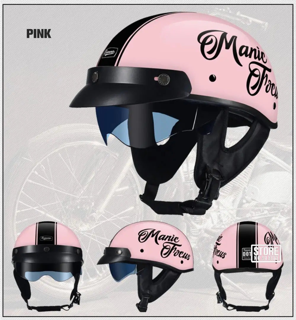 Retro DOT-Certified Motorcycle Half Helmet – HD Lens, Men & Women, 4-Season Scooter & Moto Riding Casco