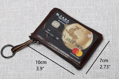 Leather Mini Coin Purse – Unisex Retro Handmade Cowhide Small Wallet with Zipper & Key Case