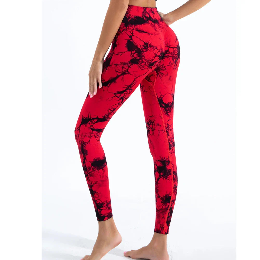 Women’s Tie-Dye Seamless High Waist Yoga Pants – Peach Lift Butt Sculpting Stretch Fitness Leggings