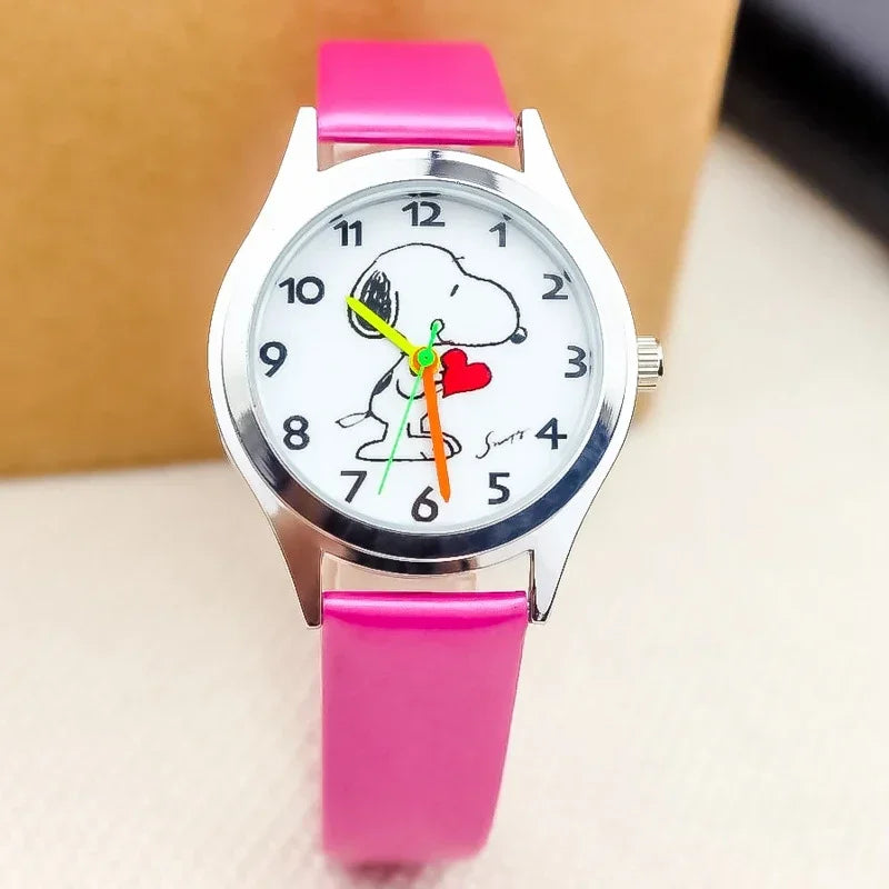 Cute Snoopy Kids Quartz Watch — Kawaii Anime Wristwatch with Colorful Luminous Hands, Fashionable Gift for Boys