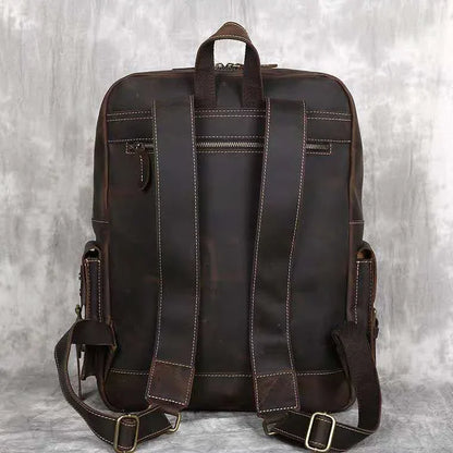 Vintage Crazy Horse Leather Backpack for Men — 17" Laptop Travel Rucksack Cowhide Hiking Bag M815