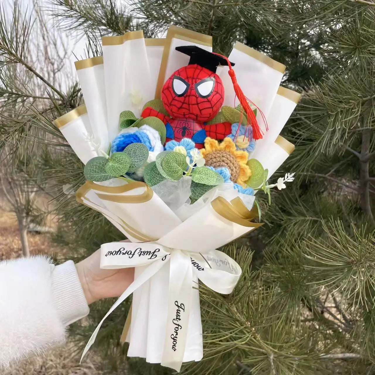 Spider-Man Superhero Plush Doll – Handmade Stuffed Bouquet Gift for Boys Birthday Christmas Graduation