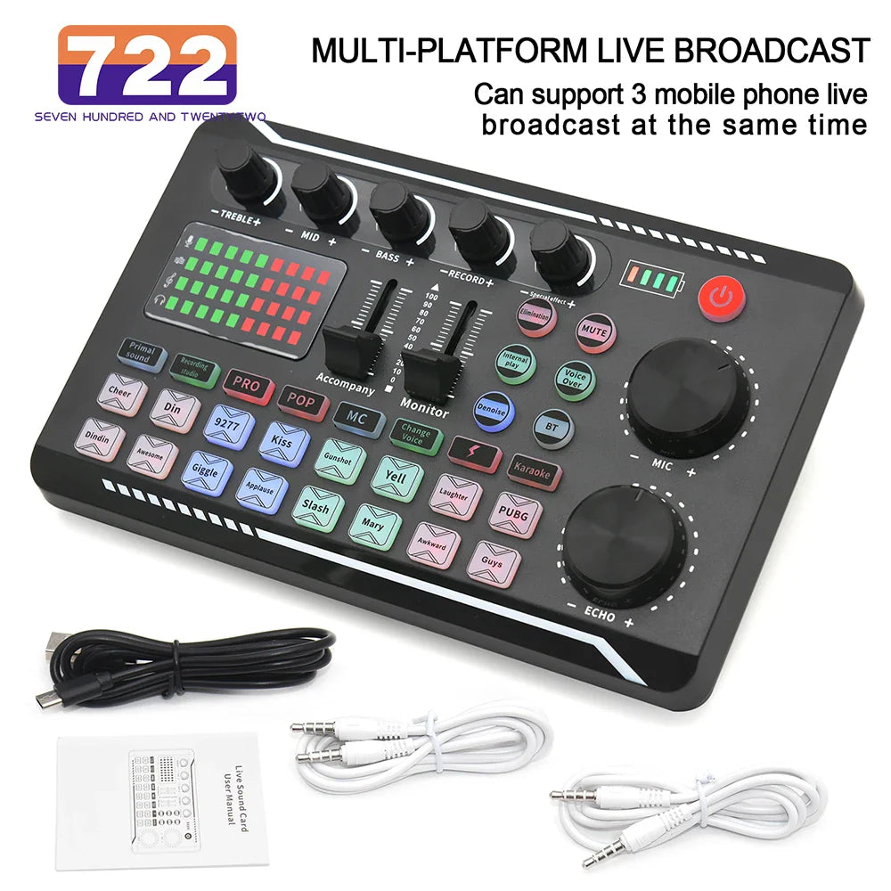 Live Sound Card Audio Interface with DJ Mixer Effects & Voice Changer – Bluetooth Mixer for Live Streaming & Singing
