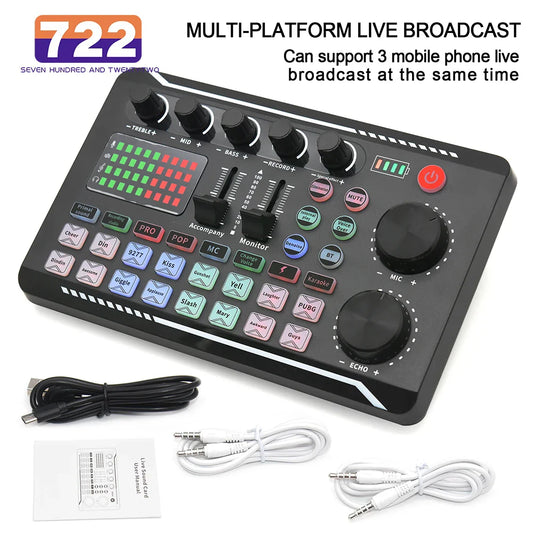 Live Sound Card Audio Interface with DJ Mixer Effects & Voice Changer – Bluetooth Mixer for Live Streaming & Singing