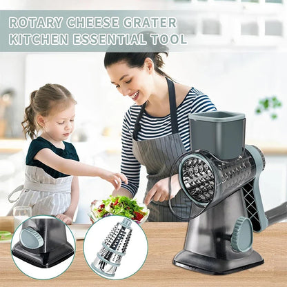 LMETJMA 3-in-1 Rotary Cheese Grater - Manual Vegetable Slicer, Nut Grinder & Shredder Kitchen Tool