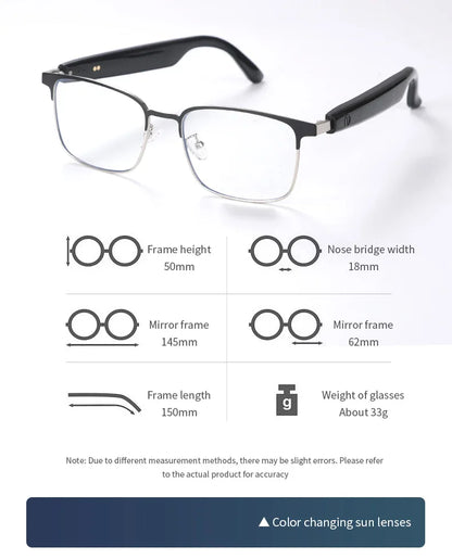 CLLOIO Wireless Bluetooth Smart Glasses – Photochromic Sunglasses with Anti-Blue Ray Reading Lenses & Myopia Prescription Support for Men & Women