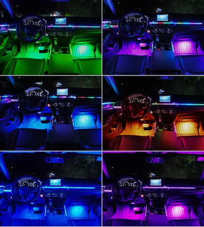 6/10/14/18-in-1 LED Car Ambient Lights – RGB 213 64-Color Acrylic Strips, Rainbow Symphony Streamer Interior Atmosphere Lamp Kit