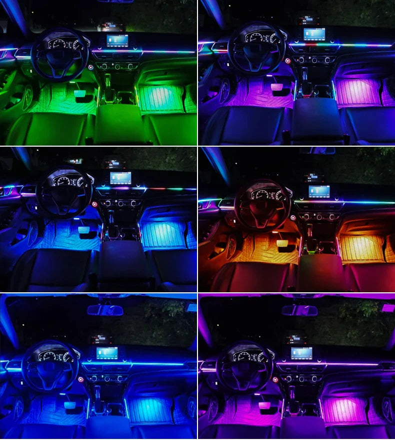 10/14/18-in-1 LED Car Ambient Lights – 213 64 Color RGB Bluetooth Rainbow Acrylic Strips, Atmosphere Lamp Kit 12V