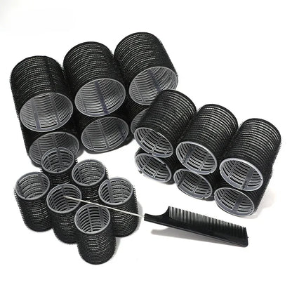 28pcs Hair Roller Set – 18 Plastic Self-Grip Curlers in 3 Sizes with 10 Metal Clips for DIY Hairdressing