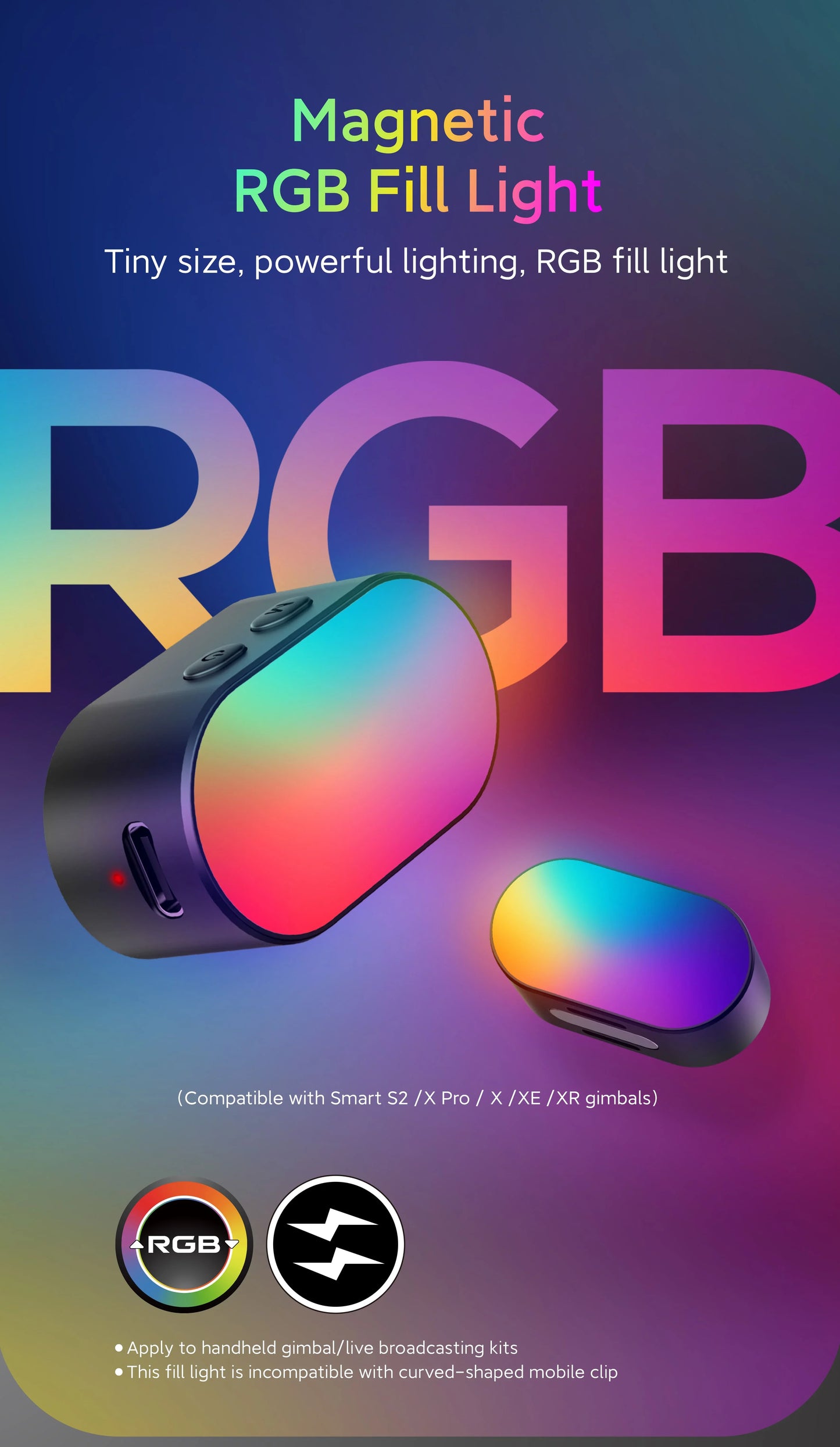 AOCHUAN RGB Magnetic LED Fill Light – Adjustable Brightness & Colors for Phone, Selfie, Live, & Video Photography
