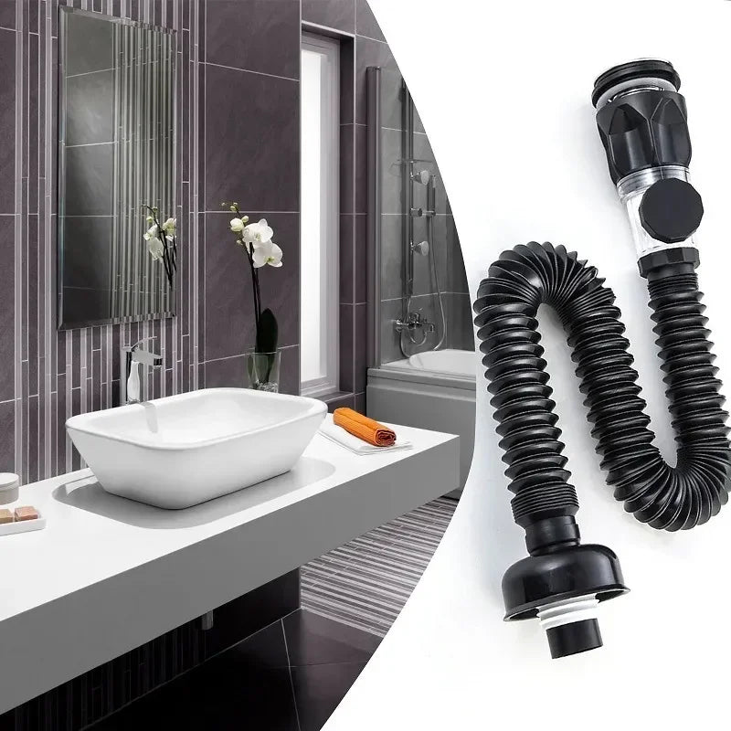 Flip-Top Kitchen Sink Drain with Retractable Deodorizing Filter - Anti-Clogging Flexible Downspout Bathroom Sink Accessory