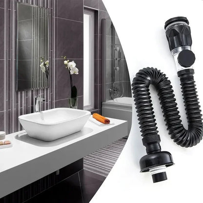 Flip-Top Kitchen Sink Drain with Retractable Deodorizing Filter - Anti-Clogging Flexible Downspout Bathroom Sink Accessory