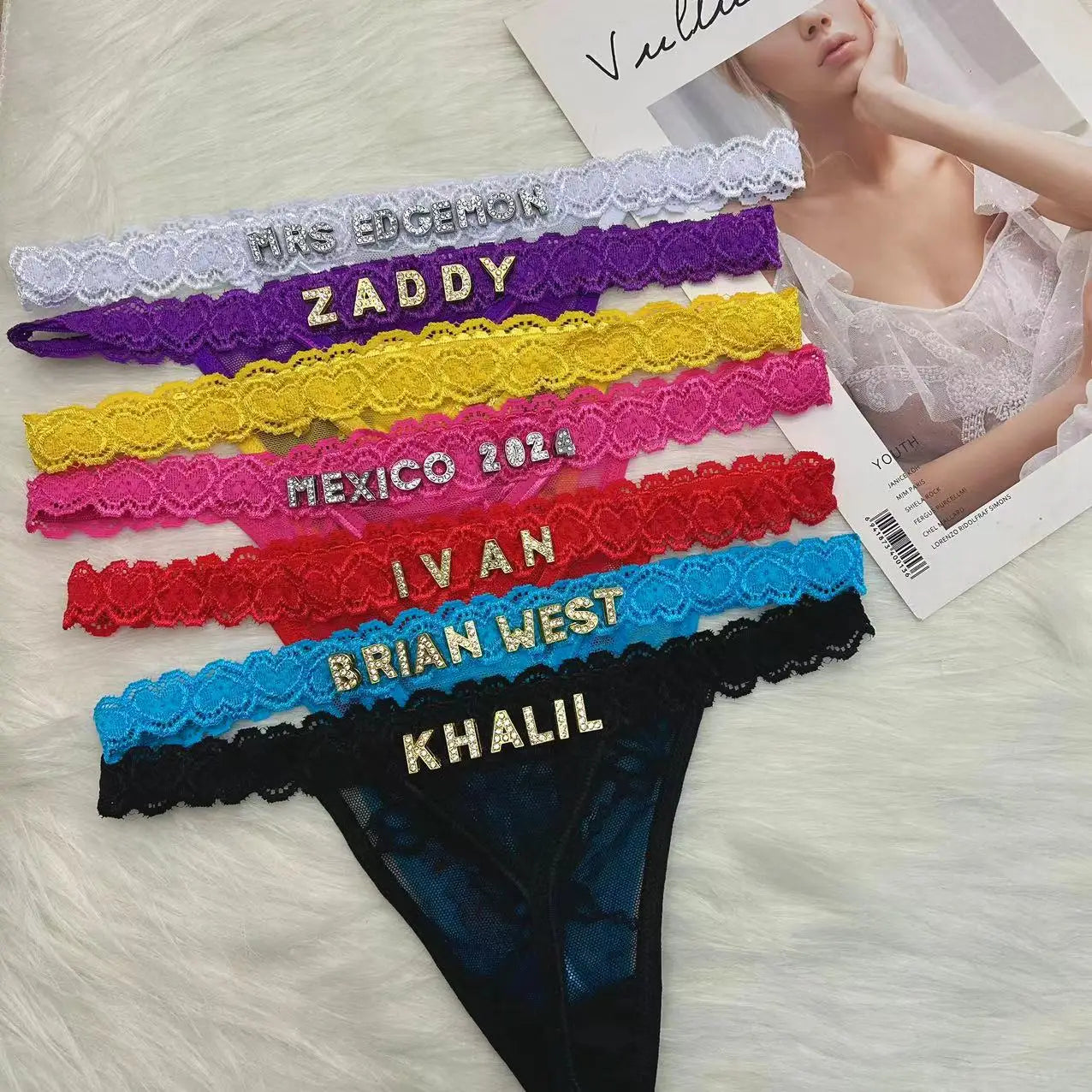 Custom Rhinestone Letter Thong Panties – Personalized Sexy G-String Underwear DIY Name Bikini Jewelry Gift for Women