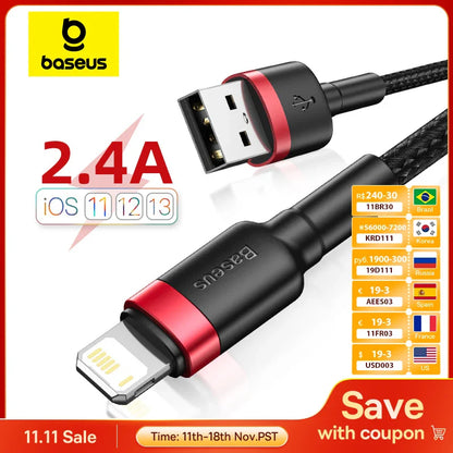 Baseus USB Cable for iPhone 14/13/12 Pro Max - Fast Charging, 2.4A Data Cable for iPhone Mini and Pro Models