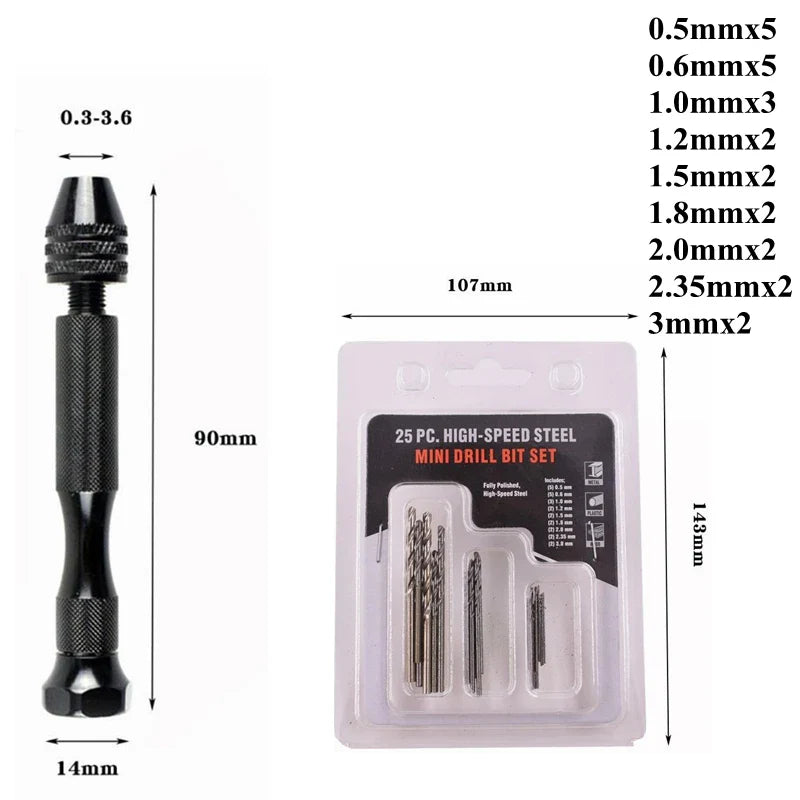 Mini Aluminum Hand Drill with Keyless Chuck – HSS Steel Twist Drill Bit for Woodworking & Manual Drilling
