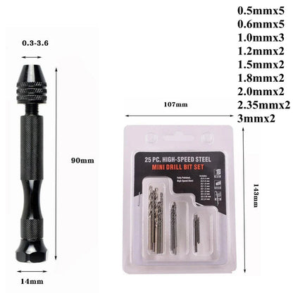 Mini Aluminum Hand Drill with Keyless Chuck – HSS Steel Twist Drill Bit for Woodworking & Manual Drilling