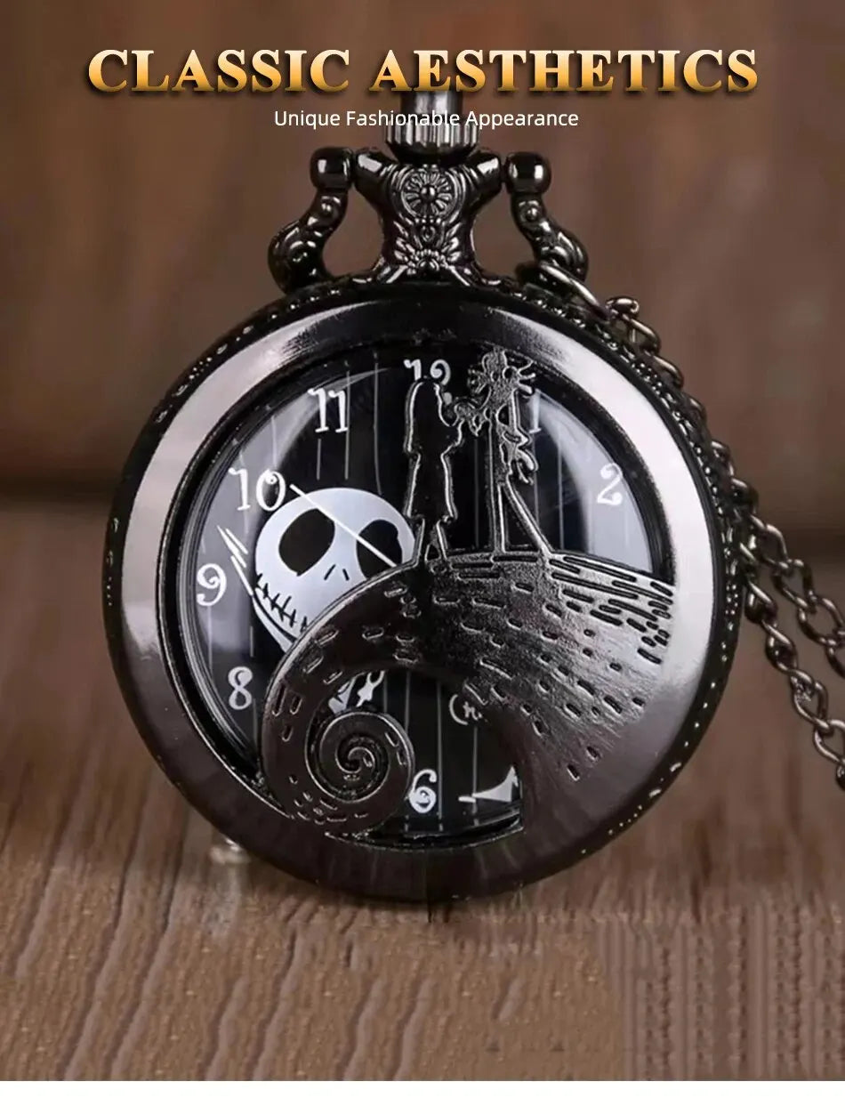Fashion Skeleton Quartz Pocket Watch with Chain Necklace - Vintage Pendant Clock for Men & Women