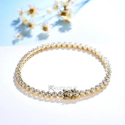 Kuololit Bezel Set Moissanite Tennis Bracelet – Solid 14K/10K/925 Silver, Round D VVS1 for Women, Engagement & Christmas Jewelry
