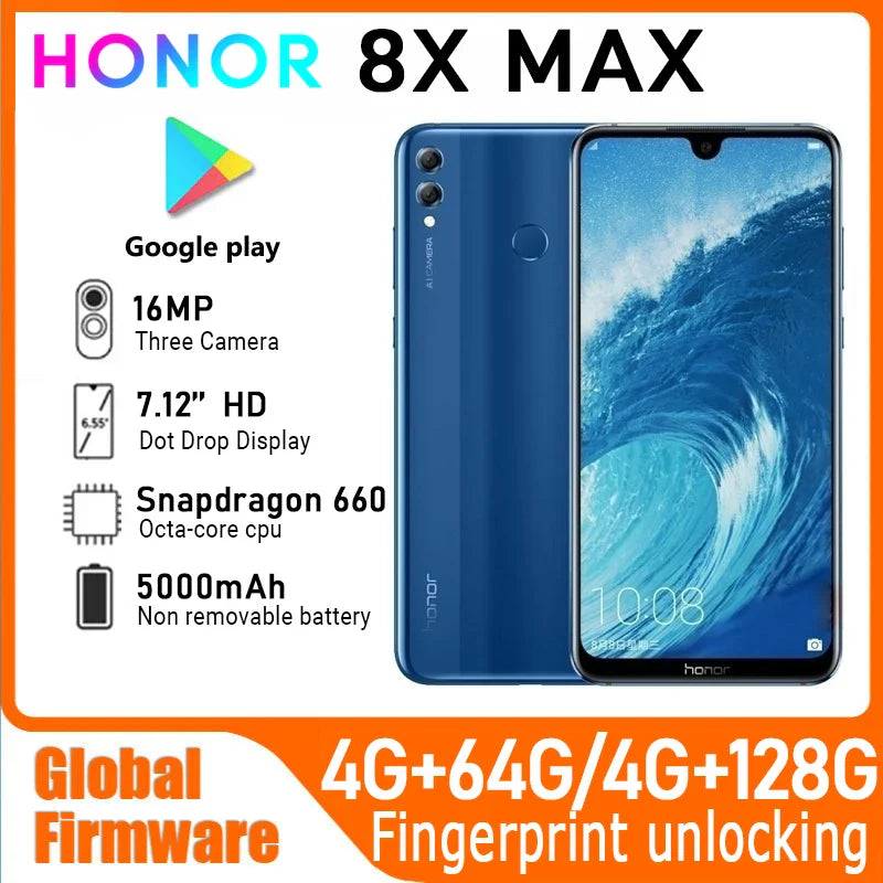 HONOR 8X MAX Smartphone – 7.12" Display, 16MP Camera, 5000mAh Battery, Snapdragon 660, Global Firmware