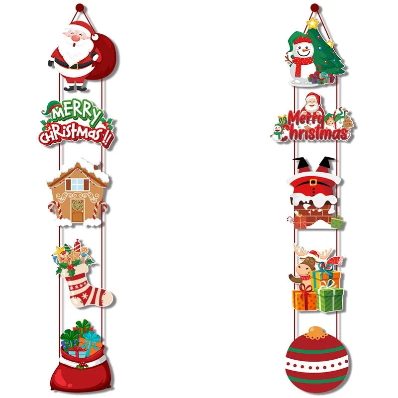 Merry Christmas Hanging Door Banner – Santa Claus & Snowman Couplet for Home Xmas Decorations, Navidad and New Year Gifts