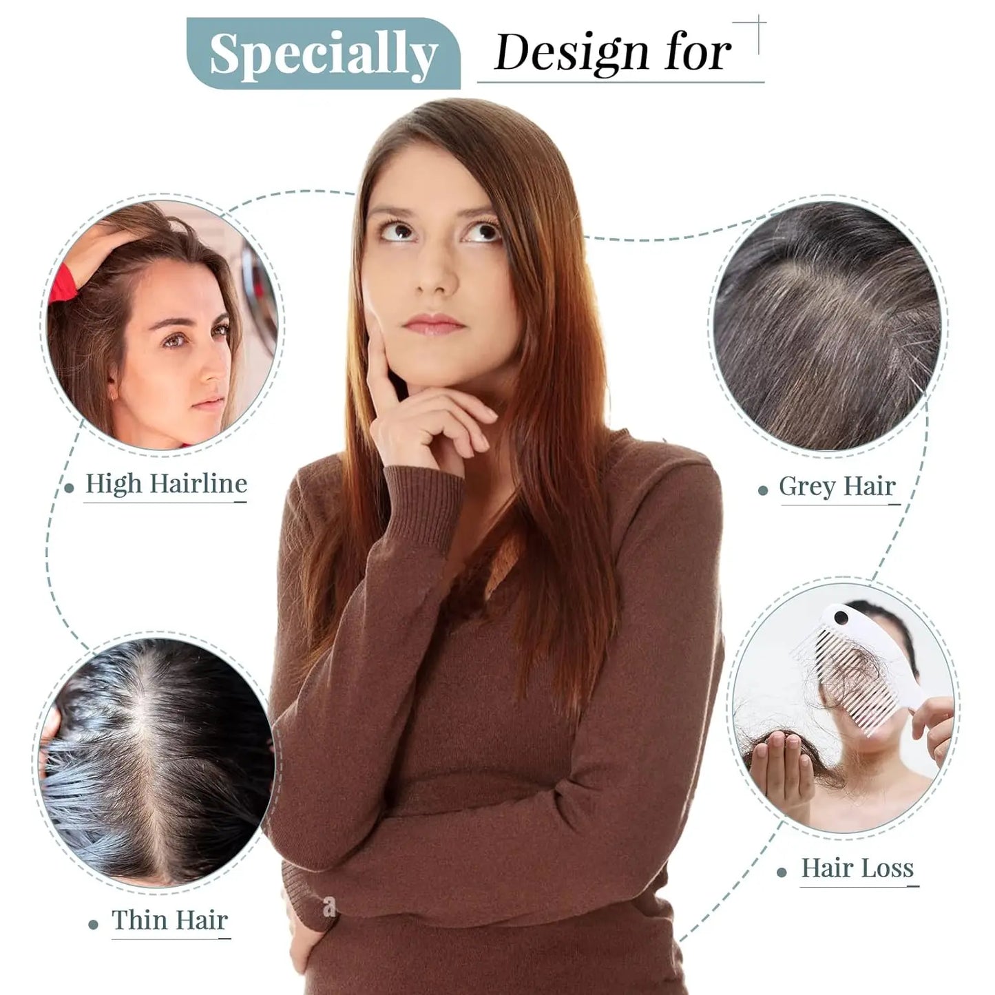 10" Brown Ombre Remy Human Hair Topper – Straight with Bangs, Silk Base, Clip-In Extension for Women