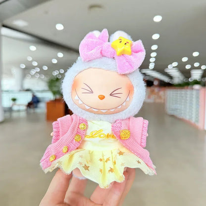 17cm Labubu Doll Clothes — Macaron Outfit Set with Hair Accessories | Cute DIY Gift for Kids