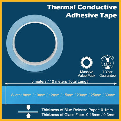Double-Sided Thermal Conductive Tape 5m/10m – Blue Heat Transfer Adhesive for CPU, GPU & Heatsink Cooling (8–30mm Width)