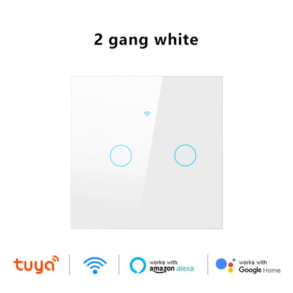 Tuya WiFi Smart Touch Light Switch - Wireless LED Control, No Neutral Wire Required, 1-4 Gang, Compatible with Alexa and Google Home