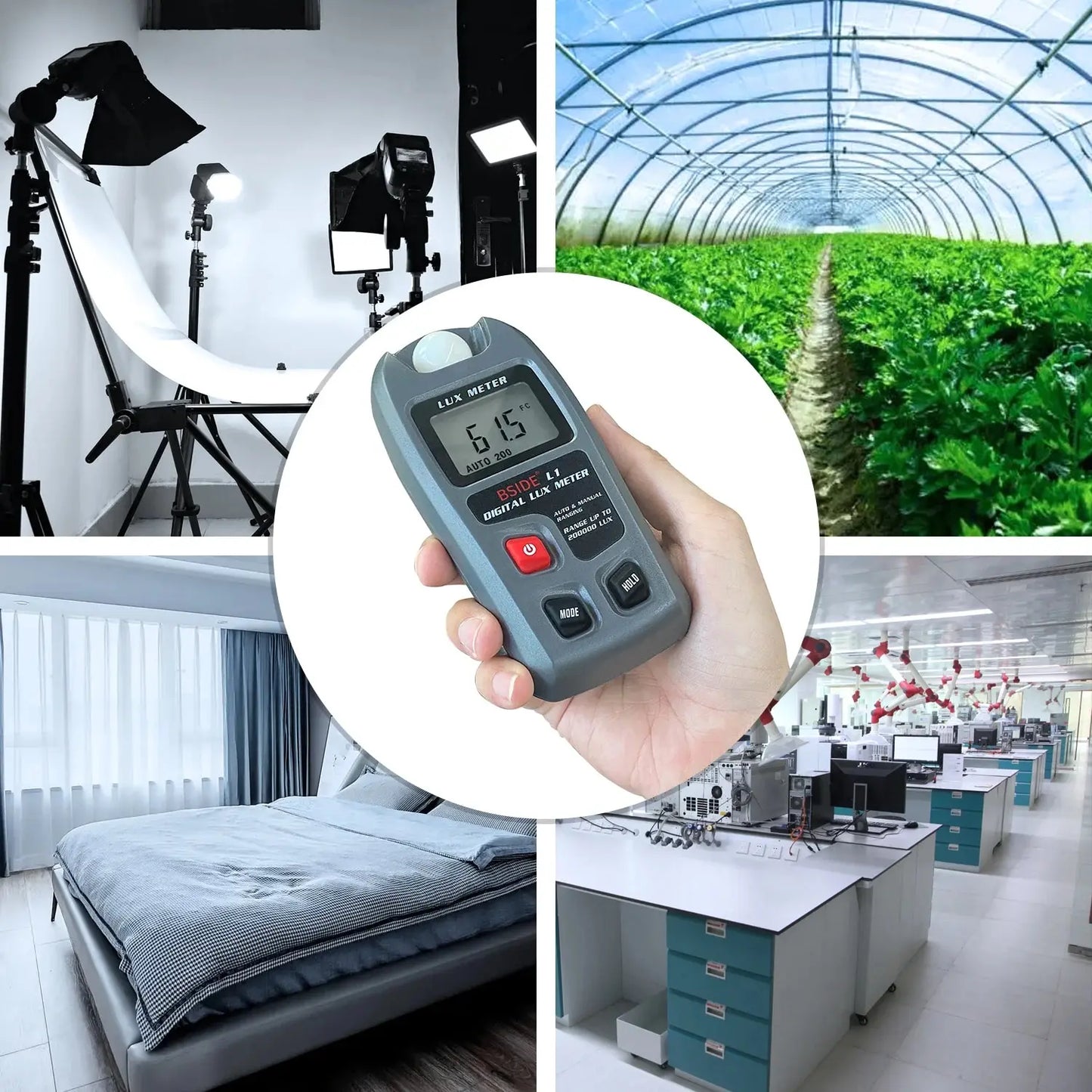 Illuminate with Precision: BSIDE Lux Meter Digital Illuminometer - Pocket Light Meter Lux/FC Measure Tester Sensor Photometer, 0~200,000lux LCD Display
