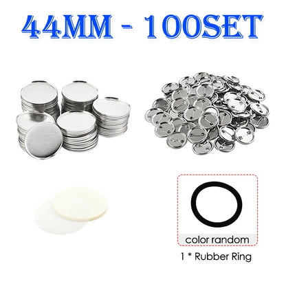 100 Sets Round Badge Pin Button Maker Machine - 25/32/37/44/58MM, DIY Punch Press Machine, Manual Badge Parts Consumables