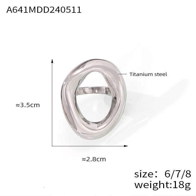 316L Stainless Steel Gold Plated Oval Ring – Large Luxury Waterproof Women’s Jewelry