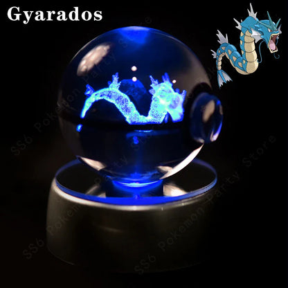 Pokemon Crystal Ball Night Light - 3D Pikachu, Gengar, Mew and Mewtwo Lamp Base, Glass Pokeball Figure, Birthday Gift