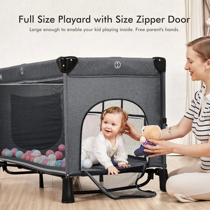 5-in-1 Baby Bassinet – Bedside Crib & Playpen with Diaper Changer and Removable Rocker, Pack and Play Convertible Baby Bed