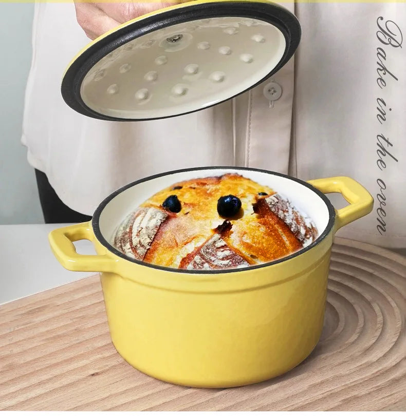 1.5 Quart Mini Cast Iron Dutch Oven - Enameled Cooking Pot for Bread Baking, Stew & Casserole