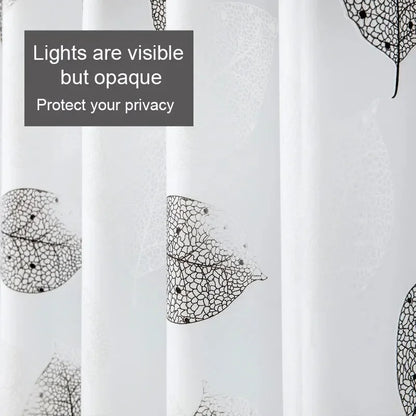 Waterproof PEVA Shower Curtain - Thickened Leaf Pattern Bath Curtain with Hooks & Rustproof Metal Grommets