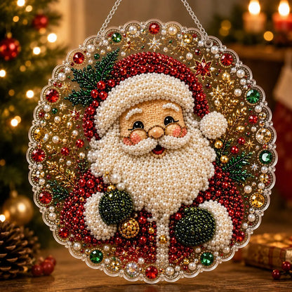 DIY Christmas Pearl Diamond Painting Pendant - Acrylic 2D Bead Craft for Holiday Window & Wall Decor