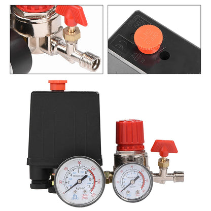 Air Compressor Pressure Switch Control Valve with Gauges - Small Regulator for Air Compressor Pressure Management