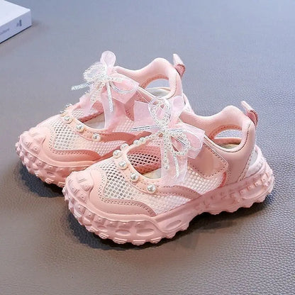 Girls Pearl Mesh Sandals - Summer Princess Shoes with Soft Mesh Design for Children