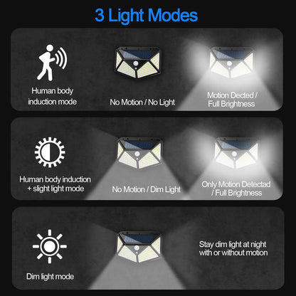 100 LED Outdoor Solar Wall Lights | PIR Motion Sensor Sunlight Street Light | Solar Powered for Garden Decoration - Available in 1/2/4/6Pcs