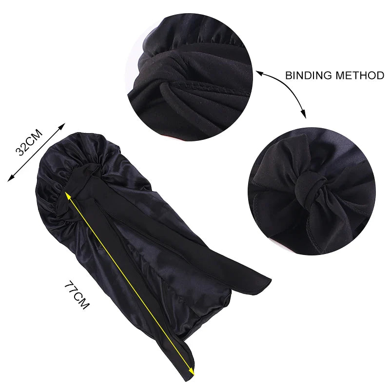 Upgrade Your Sleep: New Long Oversized Elastic Satin Bonnet Sleeping Cap with Ribbon - Breathable Turban Sleep Headwear for Women
