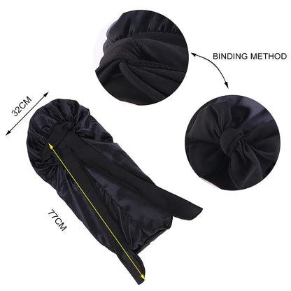 Upgrade Your Sleep: New Long Oversized Elastic Satin Bonnet Sleeping Cap with Ribbon - Breathable Turban Sleep Headwear for Women