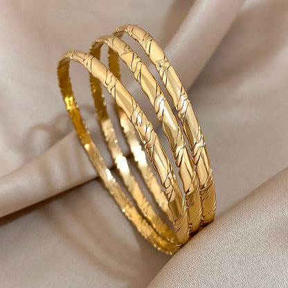 3Pcs Gold Plated Twist Stainless Steel Bangle Bracelet Set for Women – Waterproof Tibetan Buddha Stackable Wrist Jewelry