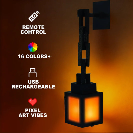 2026 Pixel Style RGB Night Light Lantern – 16 Colors Remote Control Portable Tabletop Atmosphere Lamp for DIY Home Decor