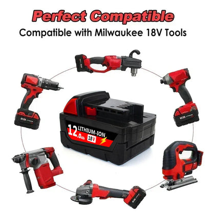 Original Milwaukee M18 18V 12000mAh Power Tool Battery – Includes Charger, BR, XC, M18B5, 48-11-1860, Built-in 21700 Battery