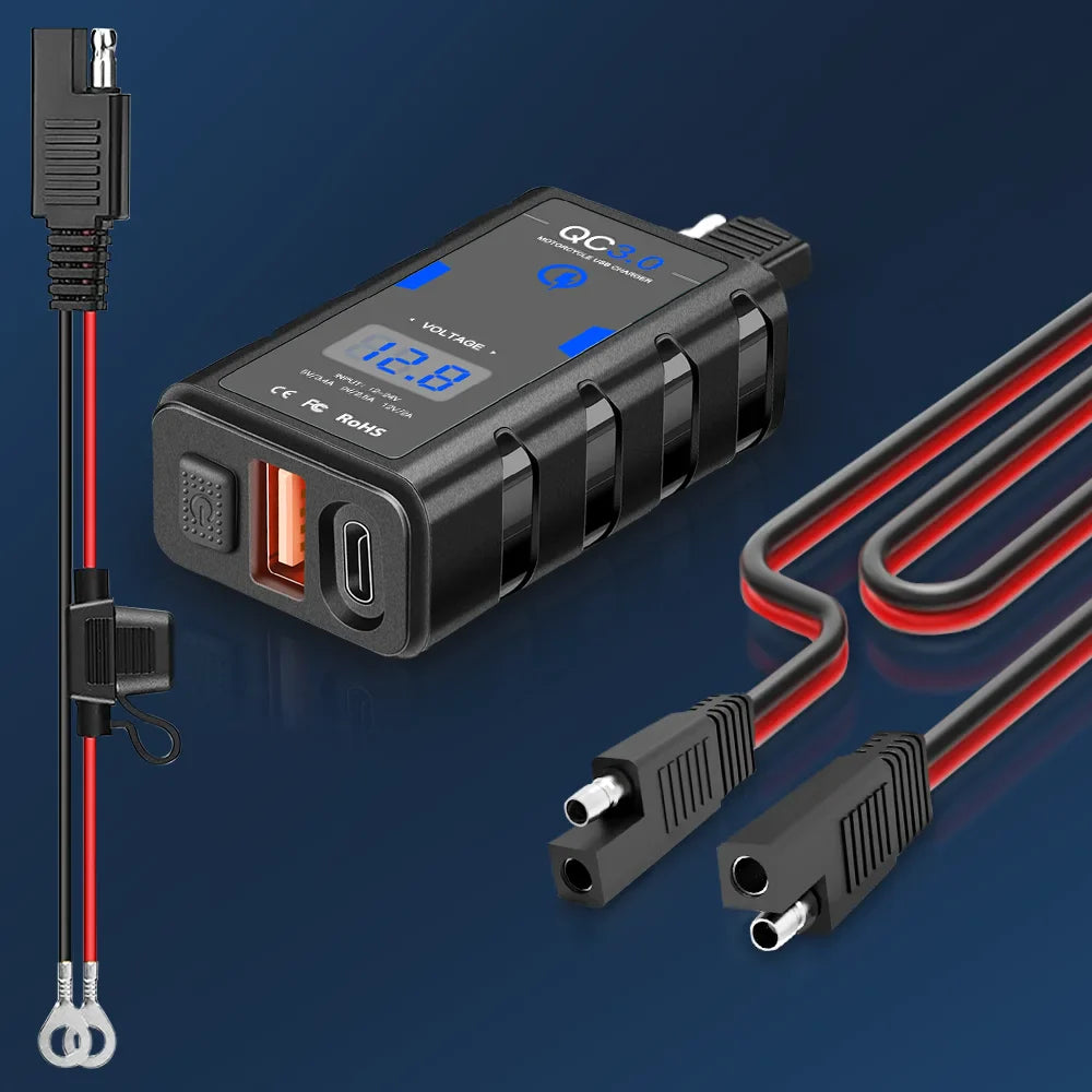 Anchtek 6.4A 12V Motorcycle USB Charger — QC3.0 + Type-C PD Fast Power Socket