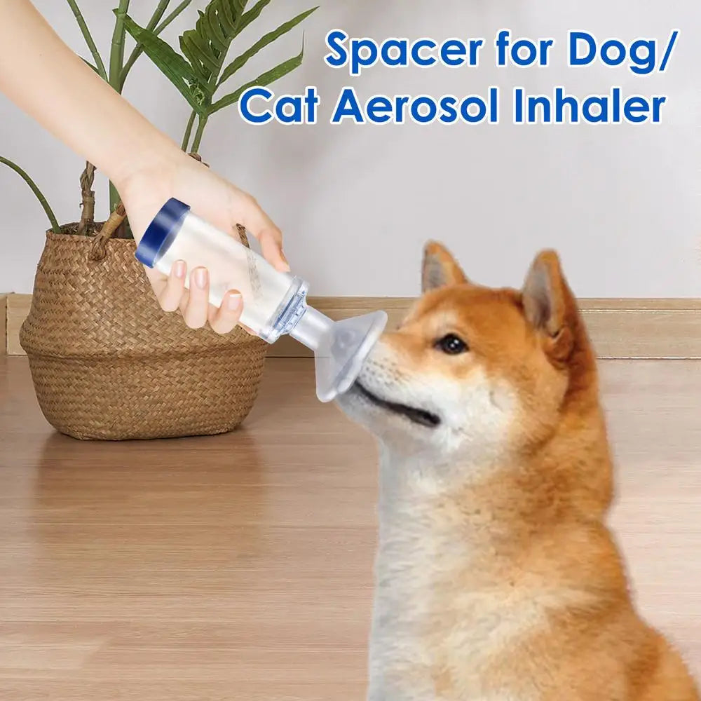Pet Aerosol Chamber Inhaler — Portable Nebulizer with Silicone Mask, Tank, and Manual Pump for Cats and Dogs