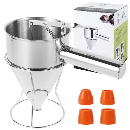 Stainless Steel Pancake Batter Dispenser with Stand – Multi-Caliber Funnel for Cupcakes & Baking Tools