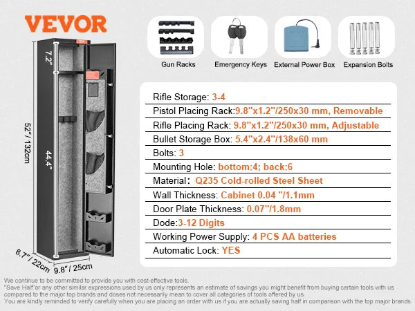 SucceBuy 3-8 Gun Safe – Digital Keypad Lock Cabinet with Removable Shelf for Rifles & Pistols