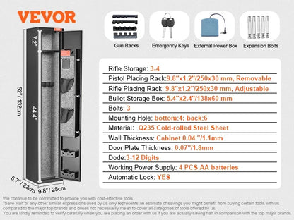 SucceBuy 3-8 Gun Safe – Digital Keypad Lock Cabinet with Removable Shelf for Rifles & Pistols