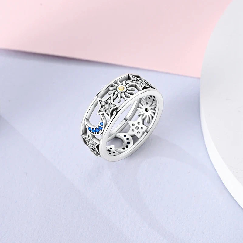 925 Sterling Silver Ring – Infinite Love Star & Moon Design for Women, Wedding Jewelry Gift